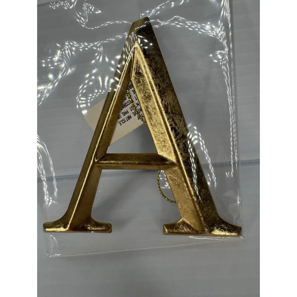 Restoration Hardware Gold Letter A Monogram Ornaments Set of 2 Vintage 2005 NEW